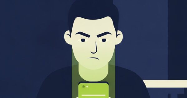 Person's face lit by a phone showing a blank loan application form in a dim room, looking wary
