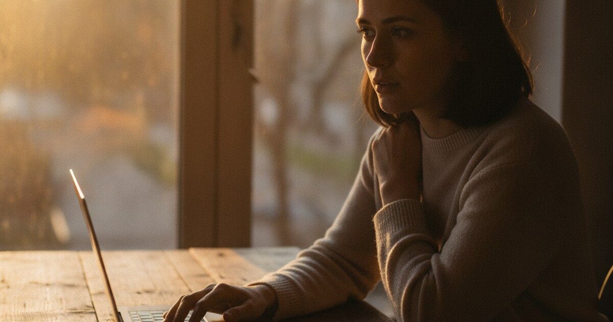 A person at a laptop with a phone ringing with an incoming call
