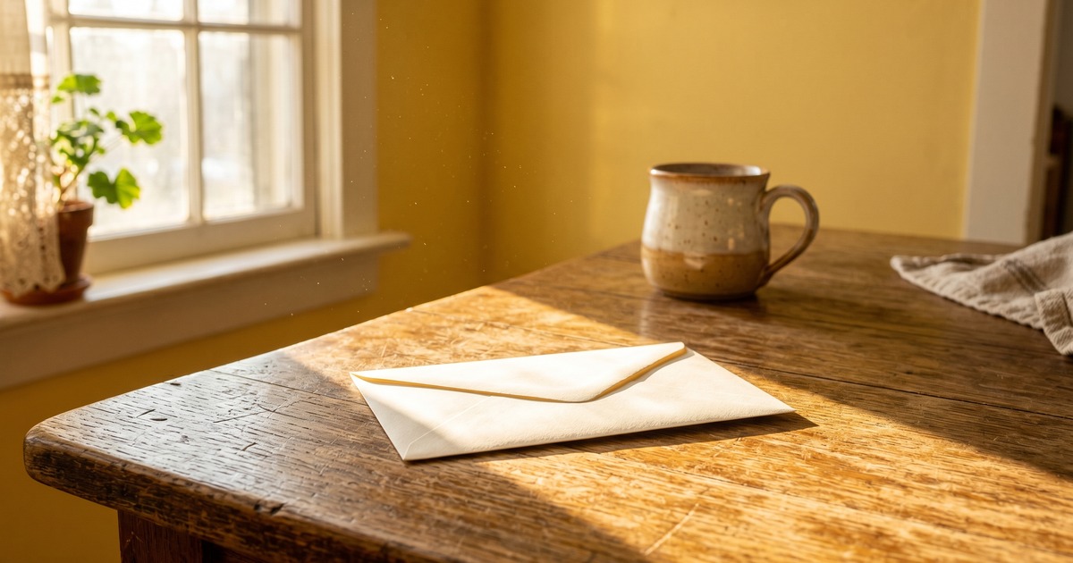 Stack of overdue notices on a kitchen counter next to a calendar with 'day 30,' 'day 90,' and 'day 180' circled